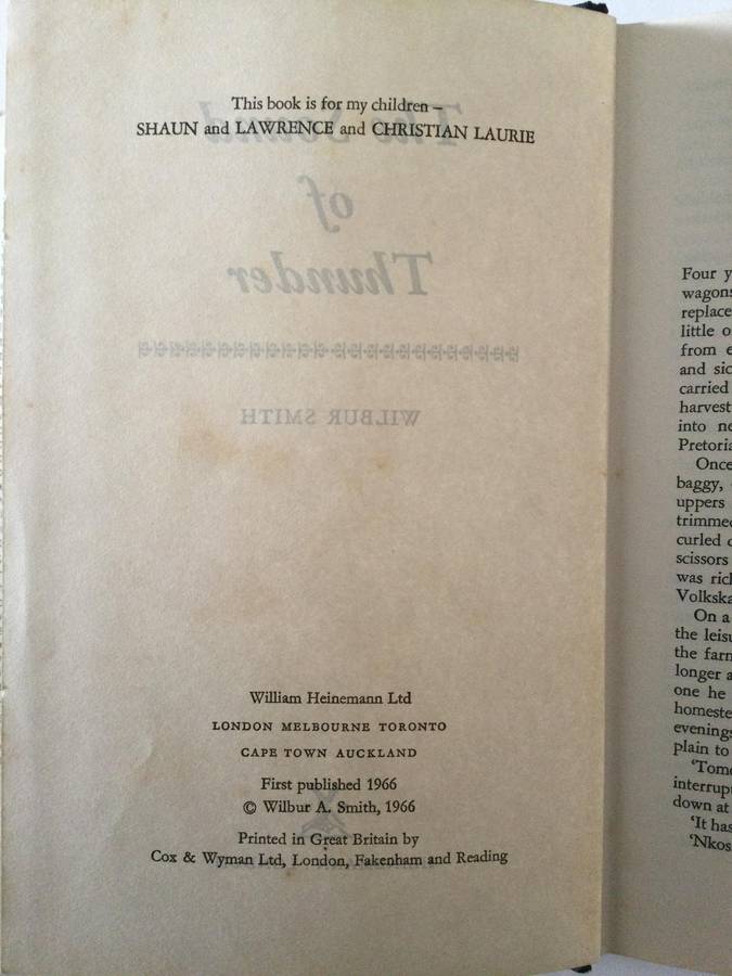 The Sound of Thunder, Wilbur Smith, 1966, Heinemann