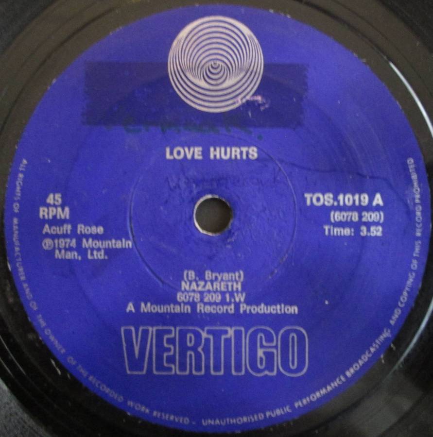 NAZARETH - LOVE HURTS / DOWN (7 SINGLE/VINYL)