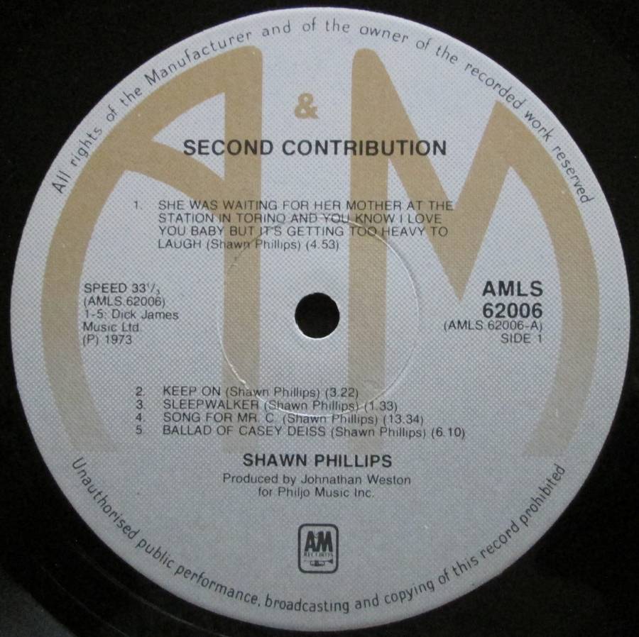 SHAWN PHILLIPS - SECOND CONTRIBUTION    (LP/VINYL)
