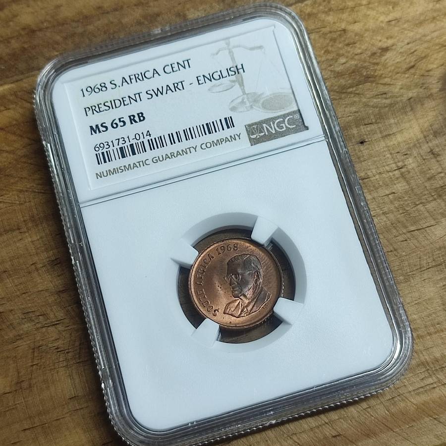 1968 South Africa 1 Cent - President Swart ENGLISH Graded (MS 65 RB)
