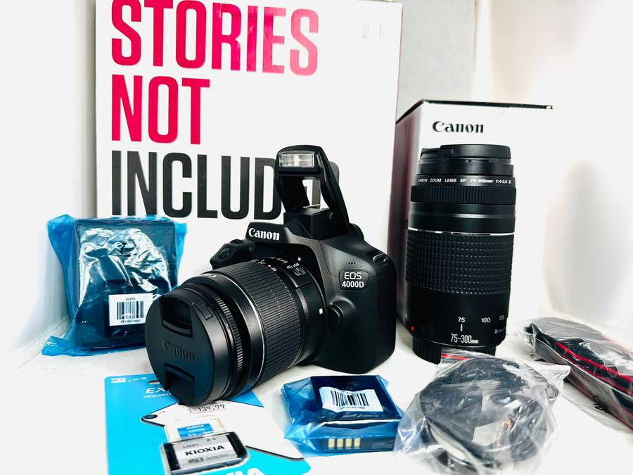 Canon 4000D DSLR camera with 2 lens and accessories