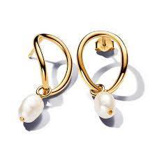 Pandora Organically Shaped Circle & Baroque Treated Freshwater Cultured Pearl Earrings SKU: 263281