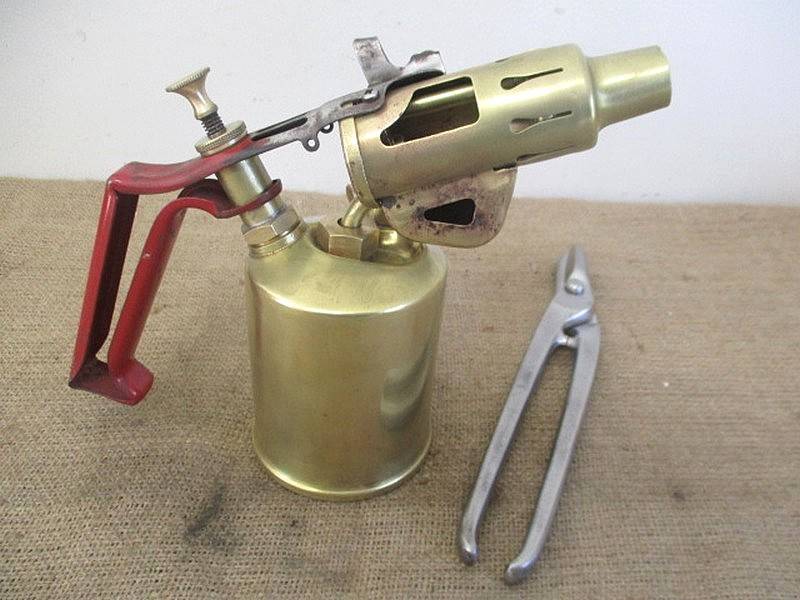 Very Neat Vintage Sweden Made Optimus 411 Blow Torch And Sizable 11 inch Vintage Tin Snips