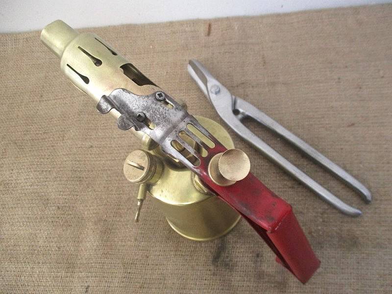 Very Neat Vintage Sweden Made Optimus 411 Blow Torch And Sizable 11 inch Vintage Tin Snips