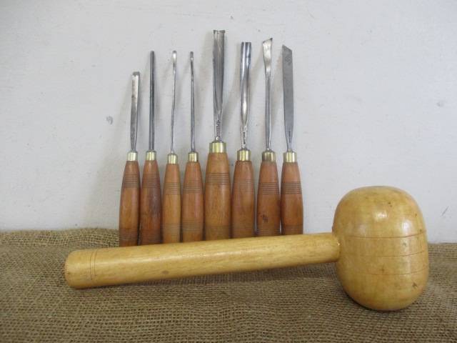 Super Rare Antique/Vintage Set of 8 Ward & Payne / S.J.Addis Wood Carving Knifes