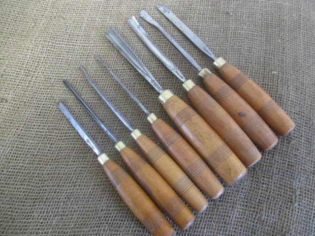 Super Rare Antique/Vintage Set of 8 Ward & Payne / S.J.Addis Wood Carving Knifes