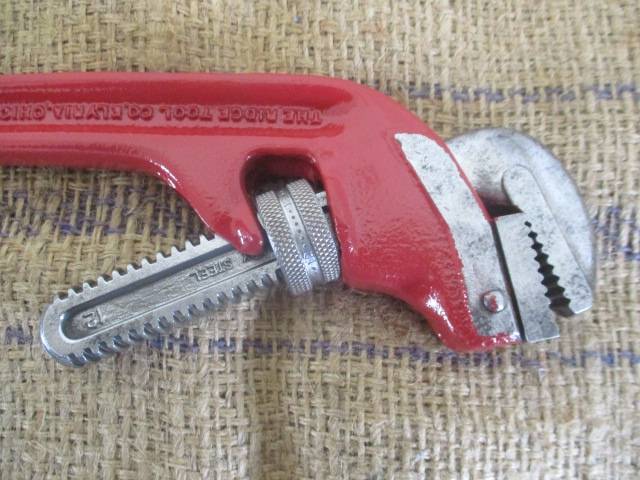 Vintage Rigid E 12 inch Heavy Duty Adjustable Pipe Wrench By The Rigid Tool Co. Elyria Ohio USA
