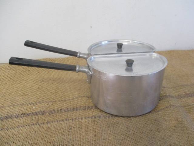 Rare Sizable Vintage Crown Merton Thick Aluminum Double Pot Set        Made In England
