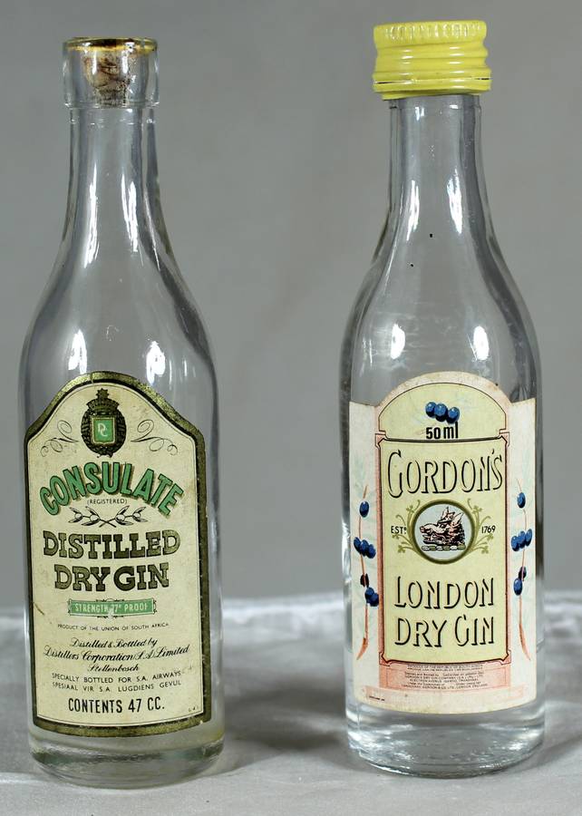 Mini liquor bottle - Empty - Pair of  Consulate & Gordon's Dry Gin bottles