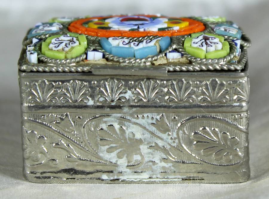 Italian pill box with enamel embellishment