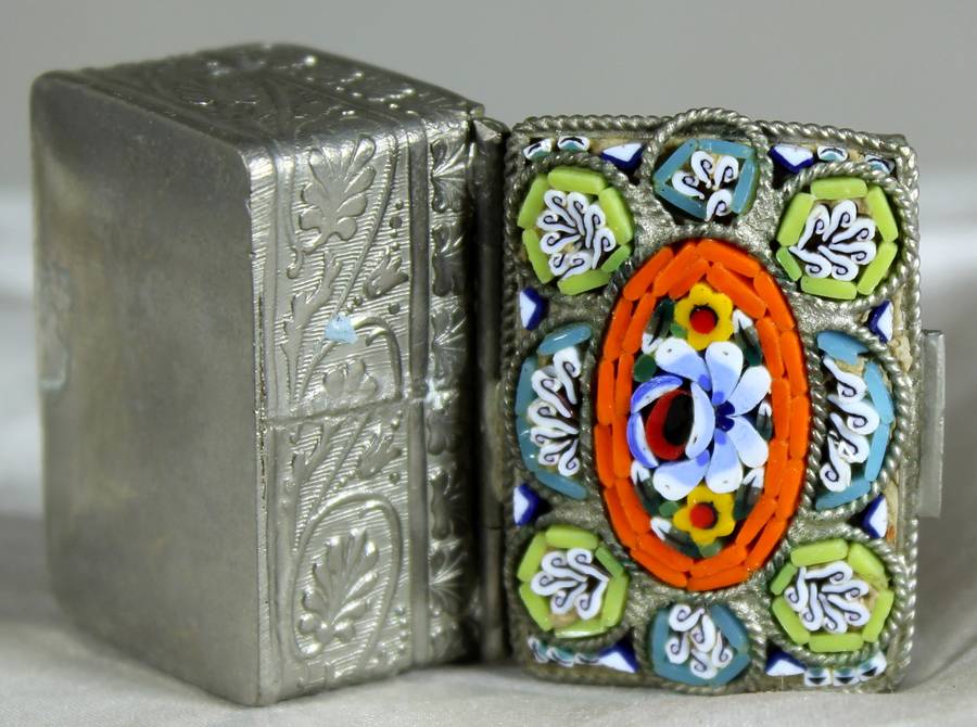 Italian pill box with enamel embellishment