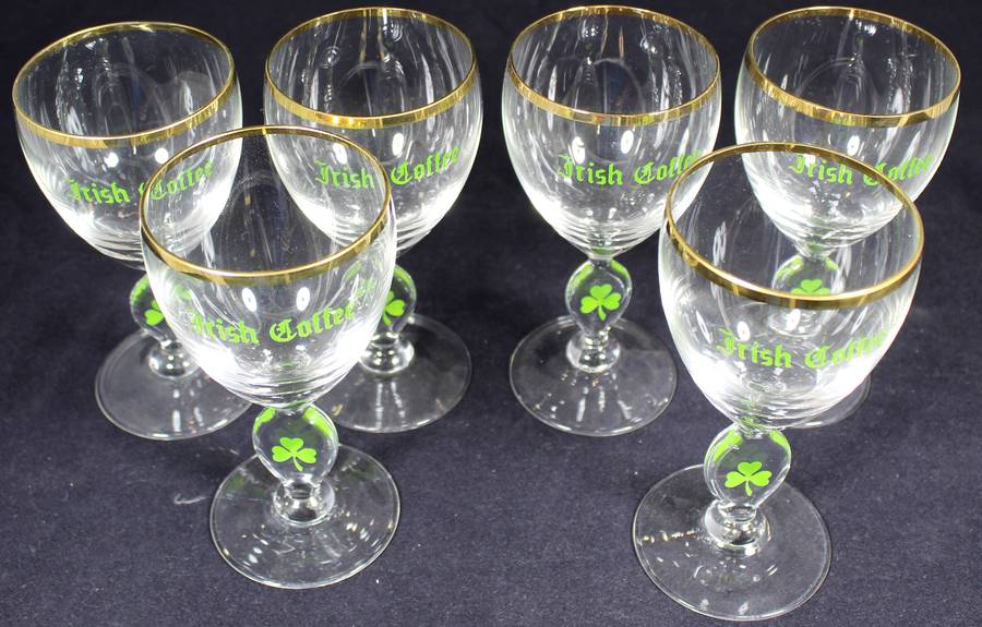 Set of six crystal Irish coffee glasses