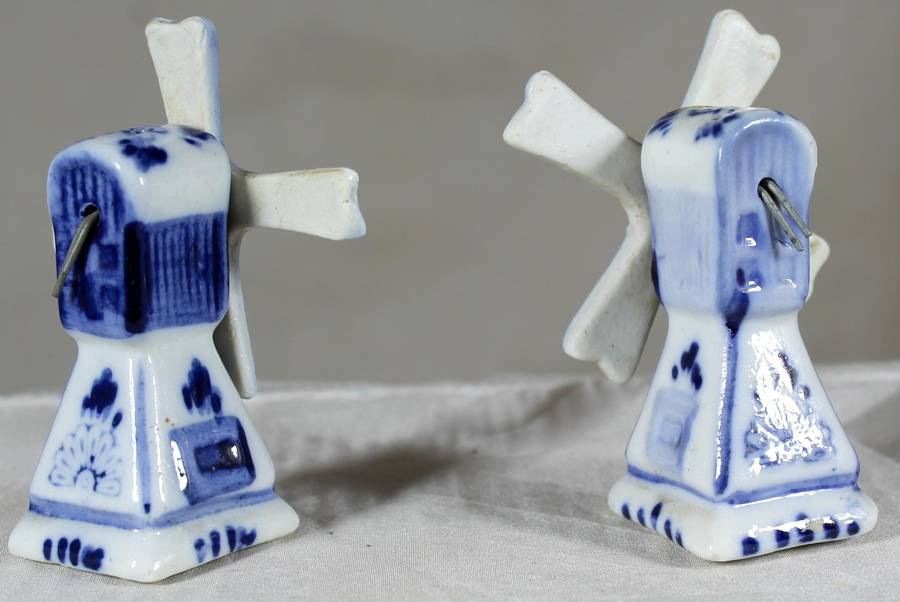 Small Dutch blue & white windmill salt & pepper shakers