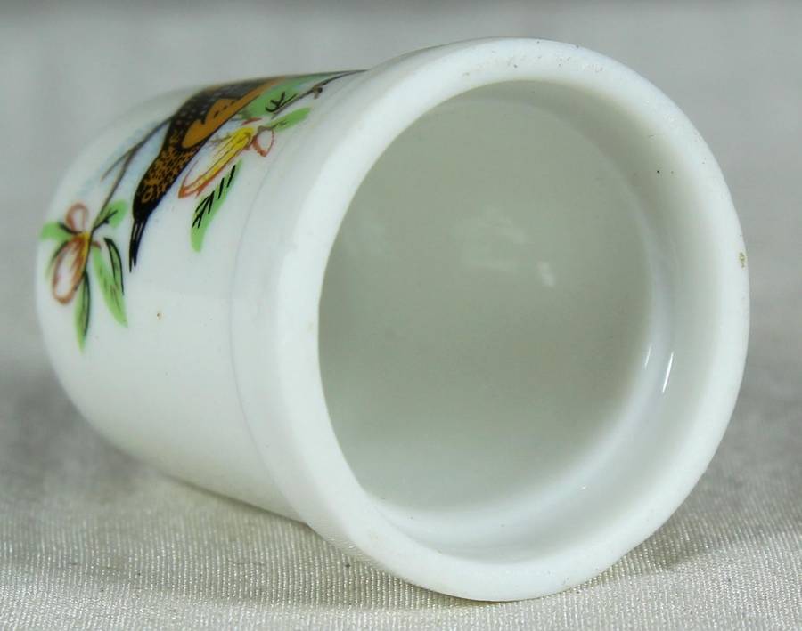 Bone China thimble - Orange bird on branch
