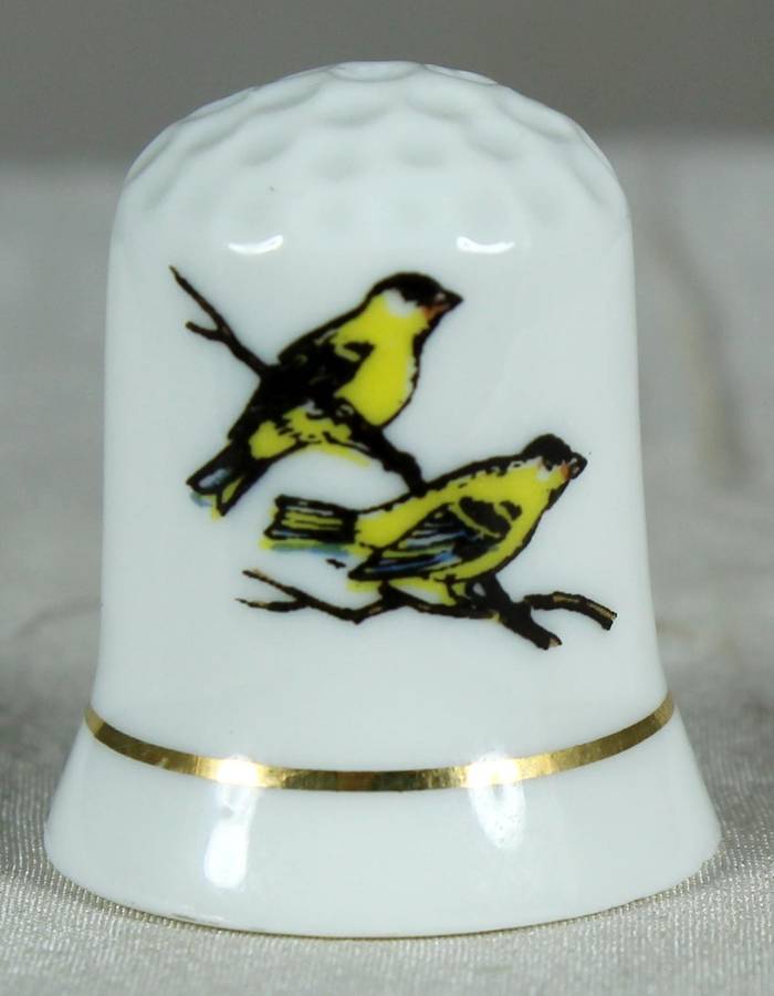 Bone China thimble - yellow birds on a branch