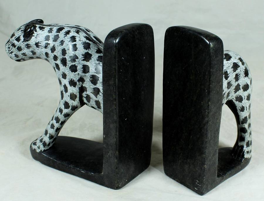 Cheetah carved stone bookend
