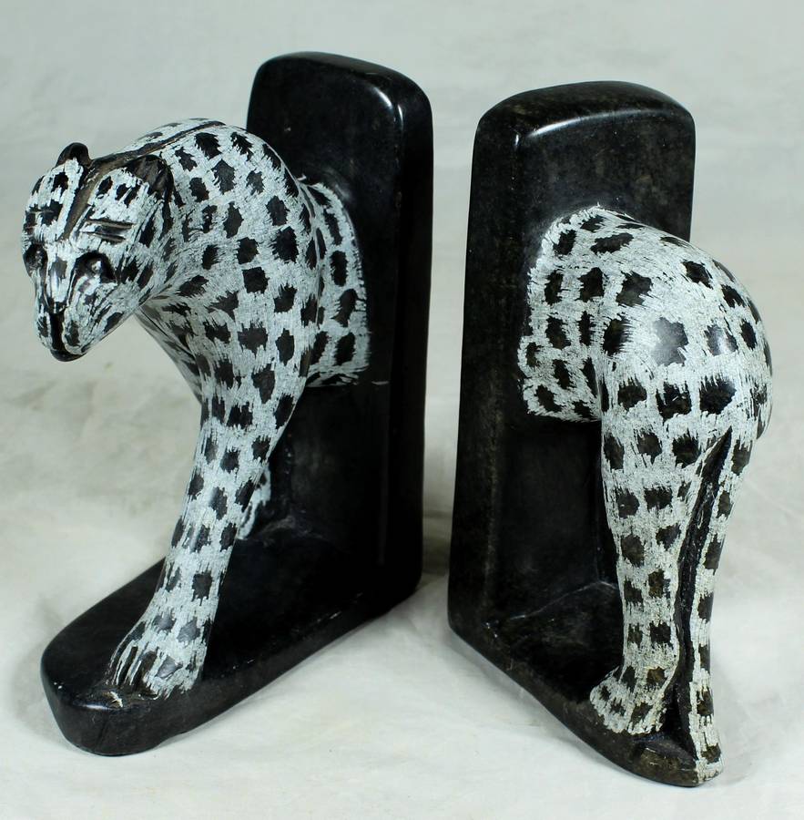 Cheetah carved stone bookend