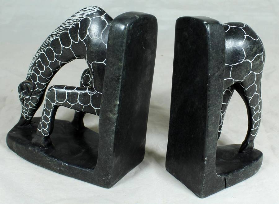 Giraffe carved stone bookend