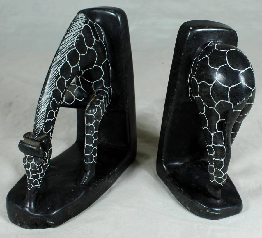 Giraffe carved stone bookend