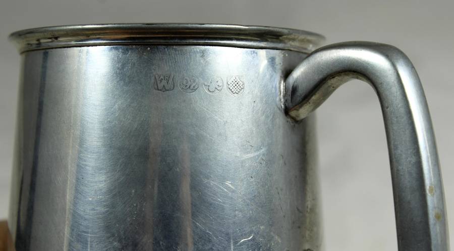 Pewter mug with glass bottom - with markings (92% tin)