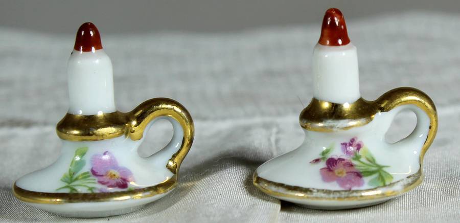 Miniature Limoges pair of candles with holders