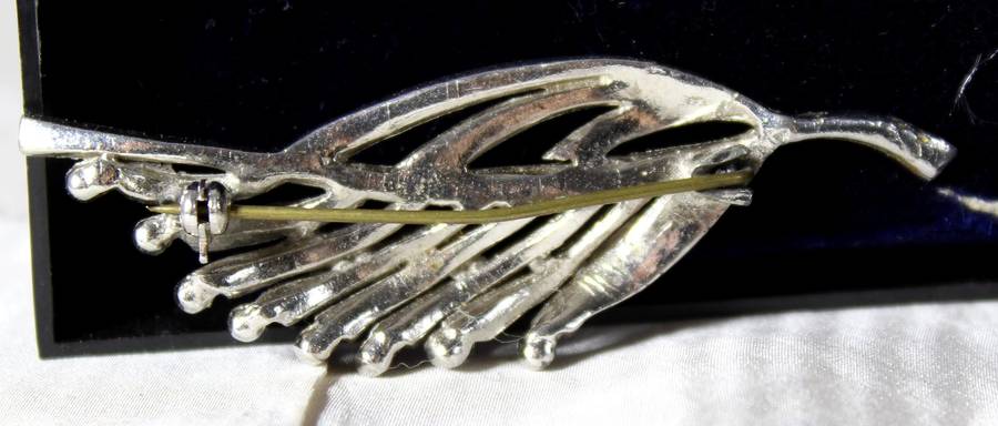 Leaf shaped marcasite vintage brooch