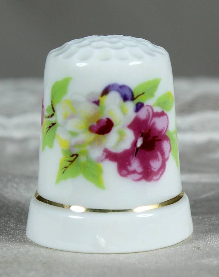 Bone China thimble - multi colored flowers