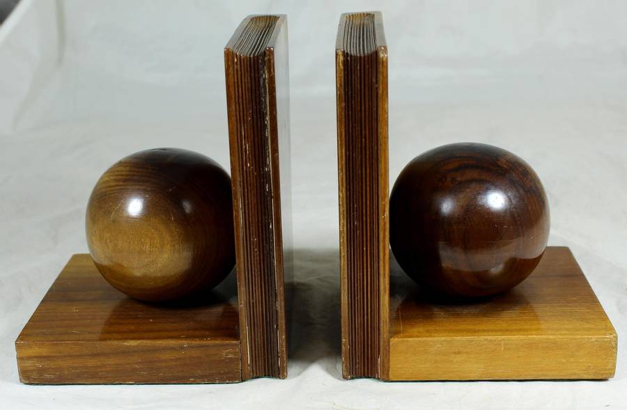 Pair of wooden ball bookends