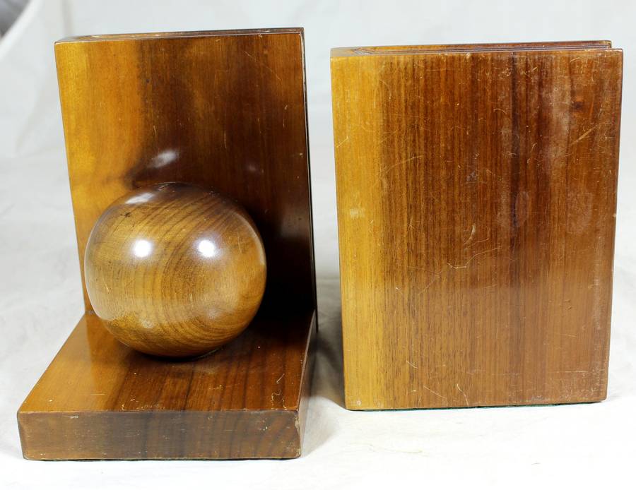 Pair of wooden ball bookends