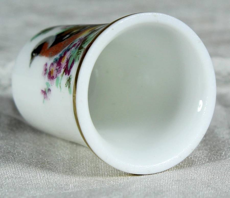 Bone China thimble - orange & blue birds