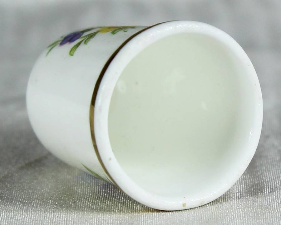Bone China thimble - purple & orange flower