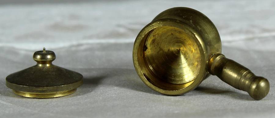 Miniature brass lidded pot