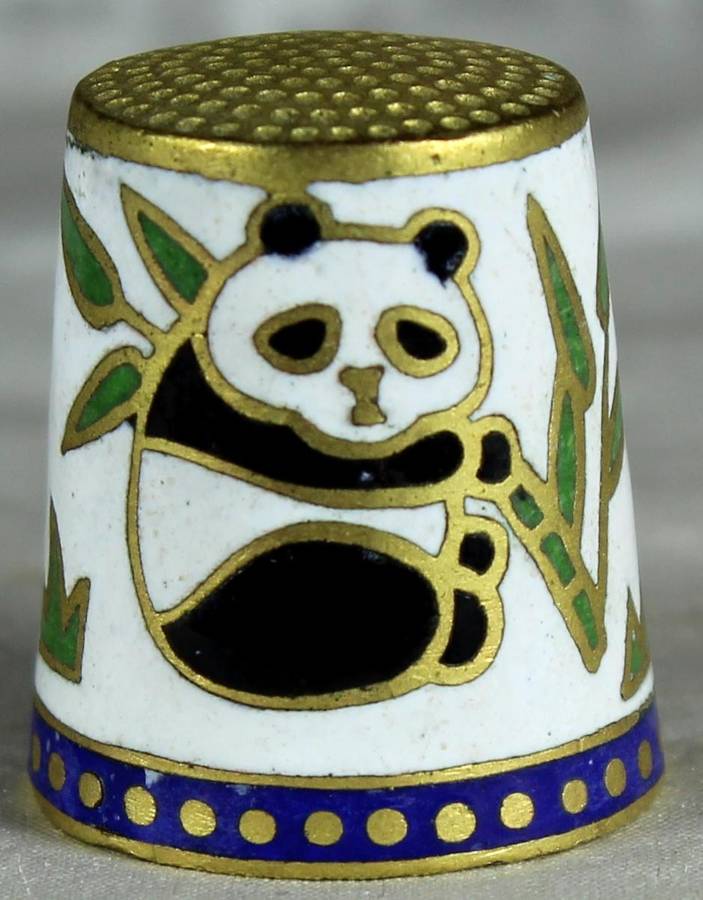 Cloissone thimble - panda's on a white base