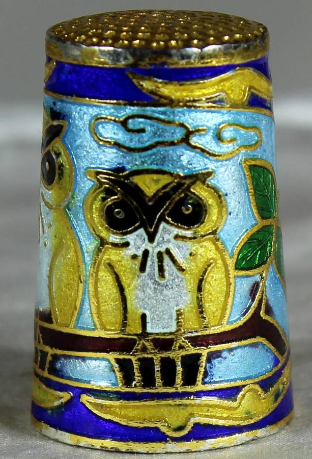 Cloissone thimble - owls