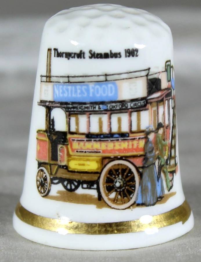 Bone China thimble - Thornycraft steam bus 1902