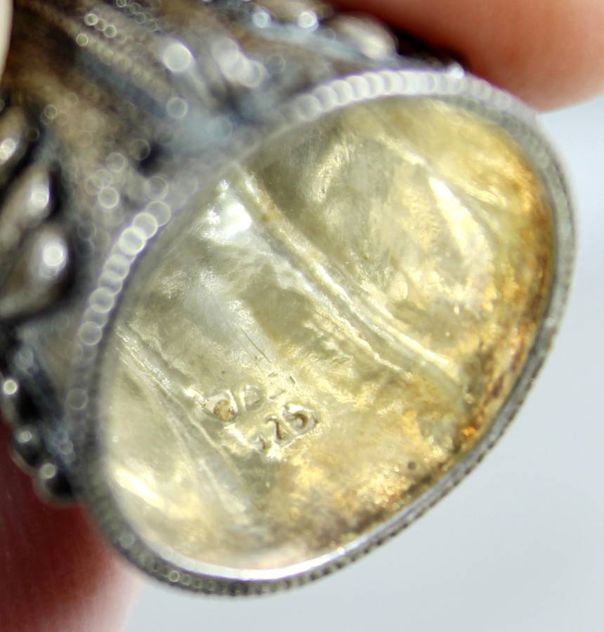 Antique silver thimble - Marked 925 - Onyx and chatelaine chain fitting