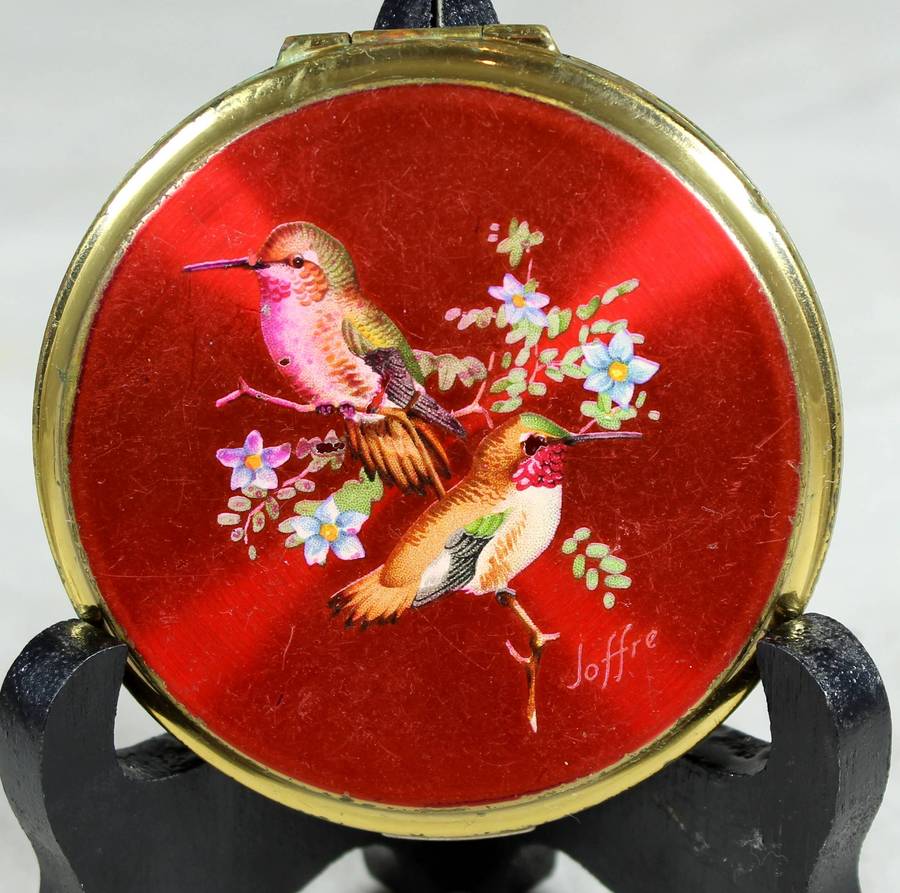 Powder compact - Straton with birds on red background