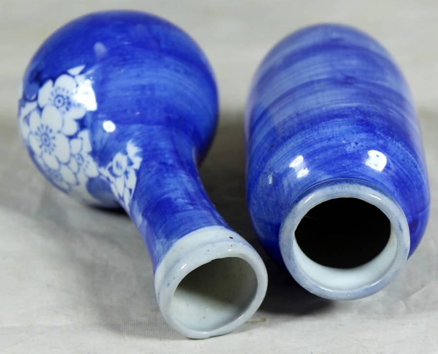 Pair of blue and white posy vases