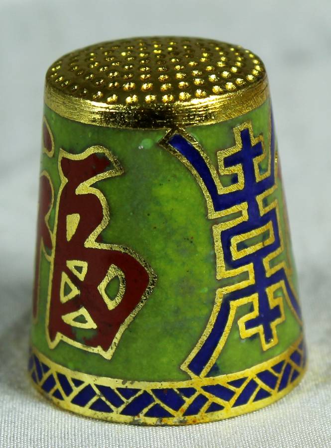 Cloisonne enameled thimble - cockrel