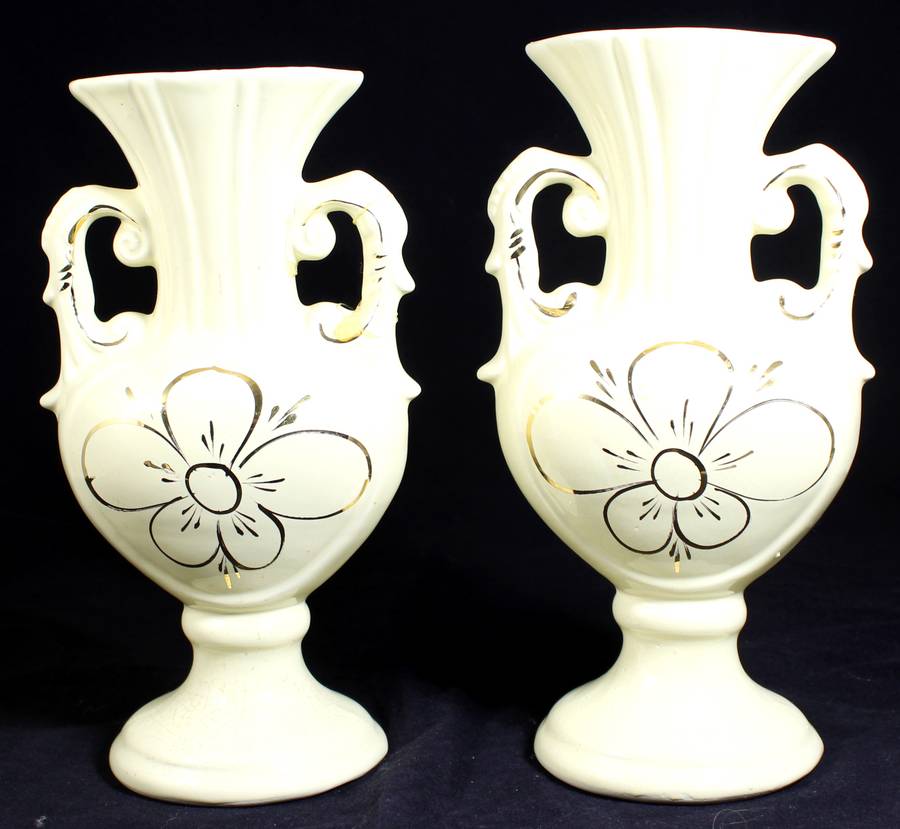 Pair of Creme & Gold Large Vases