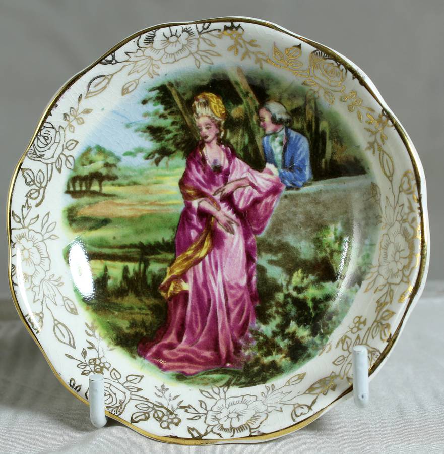 James Kent - Longton Romance - Pair - Lady with Pink Dress - Trinket Plate