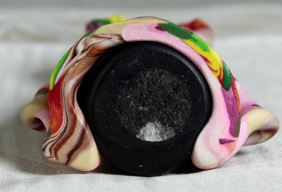 Semi-precious stone & clay figurine - pink, green, yellow