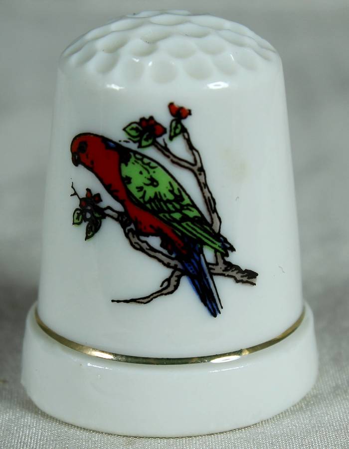 Bone China thimble - exotic parrot