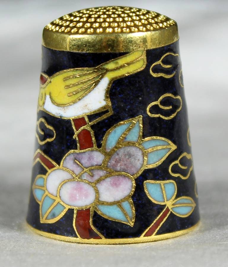 Cloisonne Thimble - Embossed Bird & Flowers