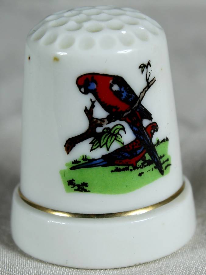 Bone China thimble - red bird on a branch