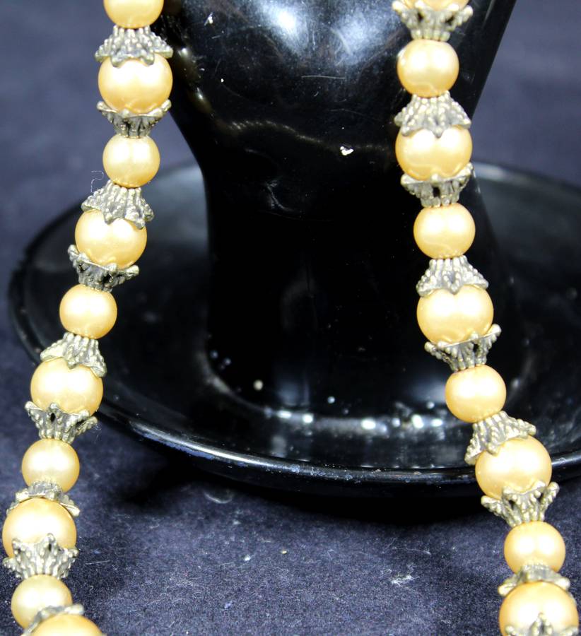 Costume Jewelry - Pearl Necklace with Metal Embellishment