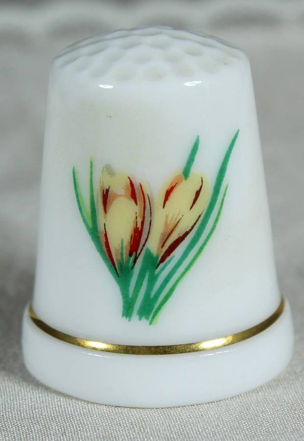 Bone China thimble - yellow & red flowers