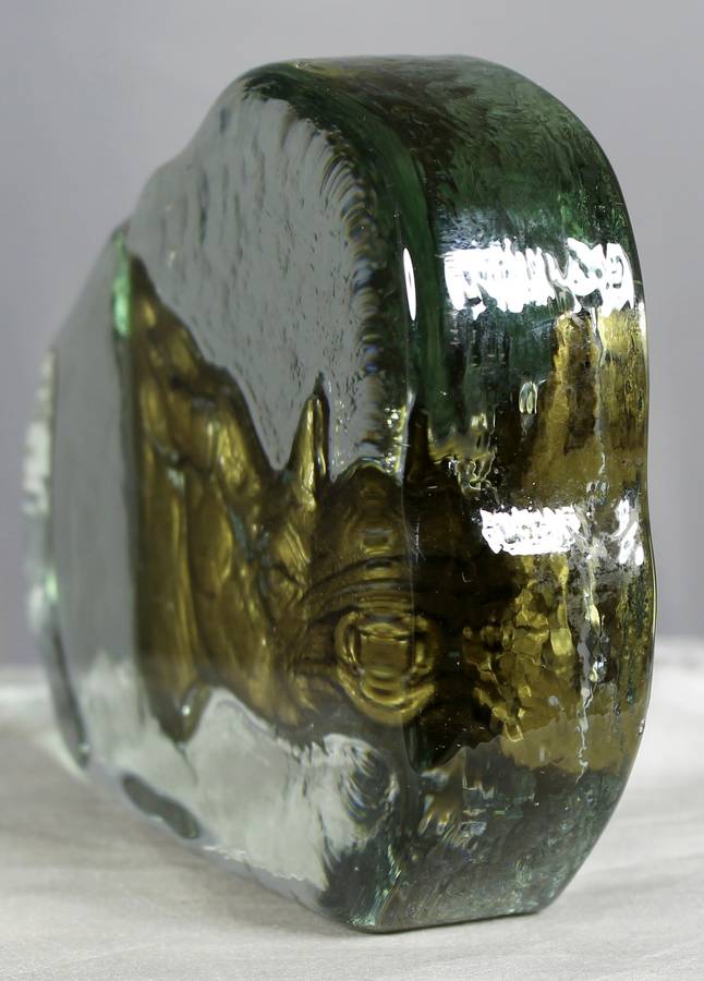 Vintage glass paperweight with rhino head