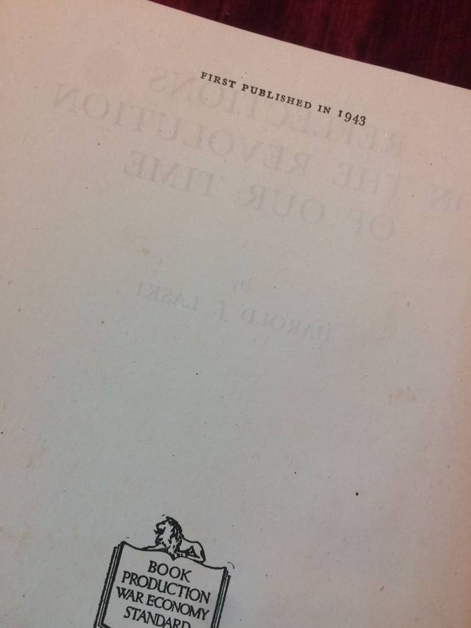 Reflections on the Revolution of Our Time - Harold J Laski (1943 1st Edition)