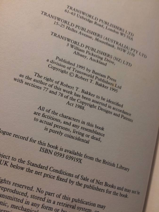 Raptor Red - Robert T Bakker (1995 1st Edition Hardcover)